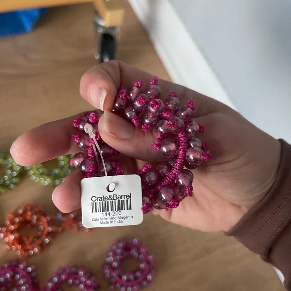 Crate&Barrel 12pc Beaded Zulu Napkin Rings Green Orange Magenta